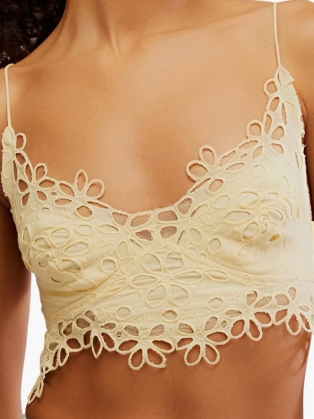 NWT-Free People Asteria Bralette Butter Cream Yellow Floral Lace Size L